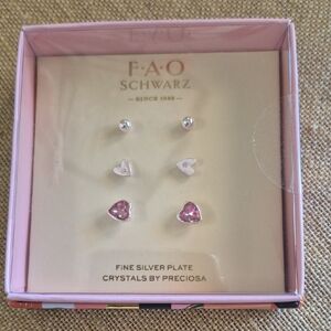Fao Schwarz Silver Plate & Crystal Post Earring Set